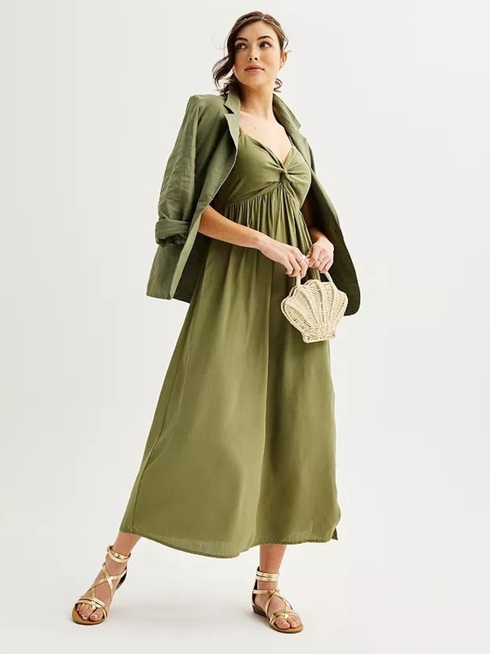 Rewind Olive Green Knotted-Front Maxi Dress Size XL
